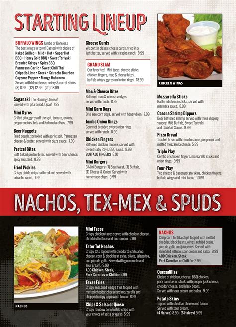 sports bar sample menus