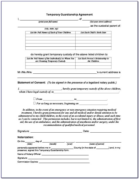 temporary guardianship form  school enrollment california form