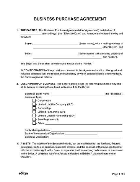 business purchase agreement  word