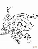 Christmas Coloring Elf Tree Pages Running Printable Elves Supercoloring Drawing Factory sketch template