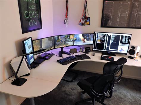 shaped desk gaming setup