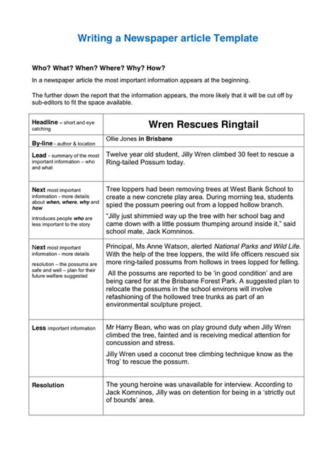 writing  newspaper article template  word   formats