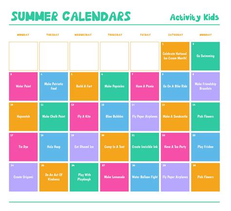 summer calendar template
