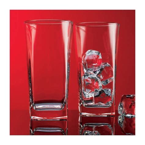 Red Series 16 Oz Square Highball Beverage Drinking Glasses Set Of 4
