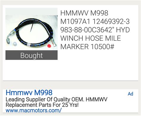 parts accessories accessories  hmmwv mile marker winch hose