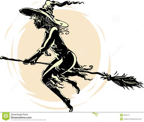 Beautiful Witch On Broom Illustration Stock Illustration