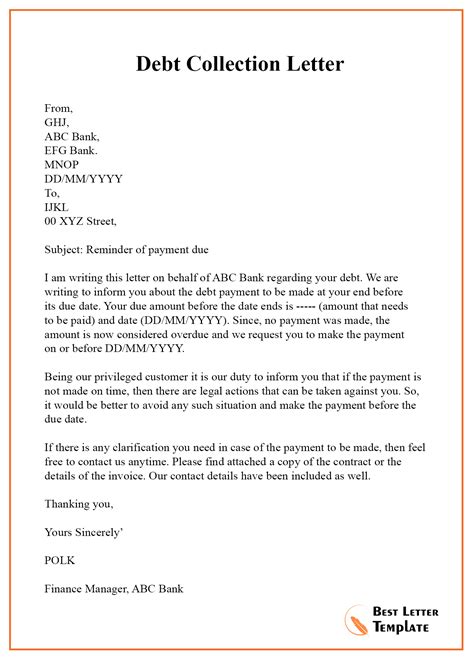 debt collection letter  letter template