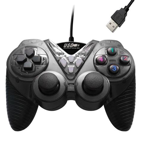 wired vibration gamepad pc usb controller joystick game handle black