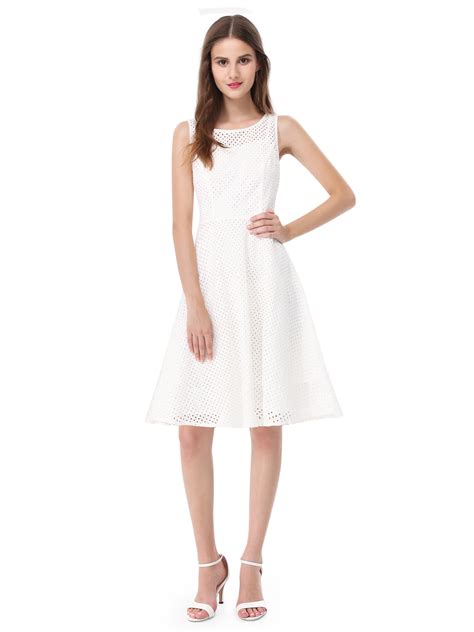Alisa Pan Women Casual Round Neck Sleeveless A Line Gown Short White