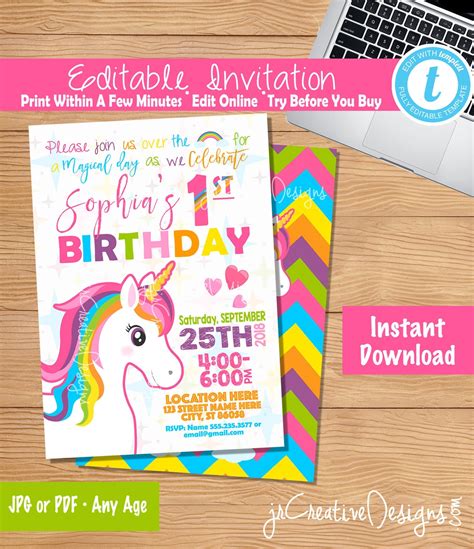 unicorn invitation  unicorn invitation  etsy