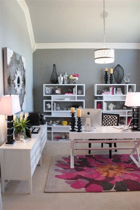 sophisticated gray home office features pops  pink hgtv