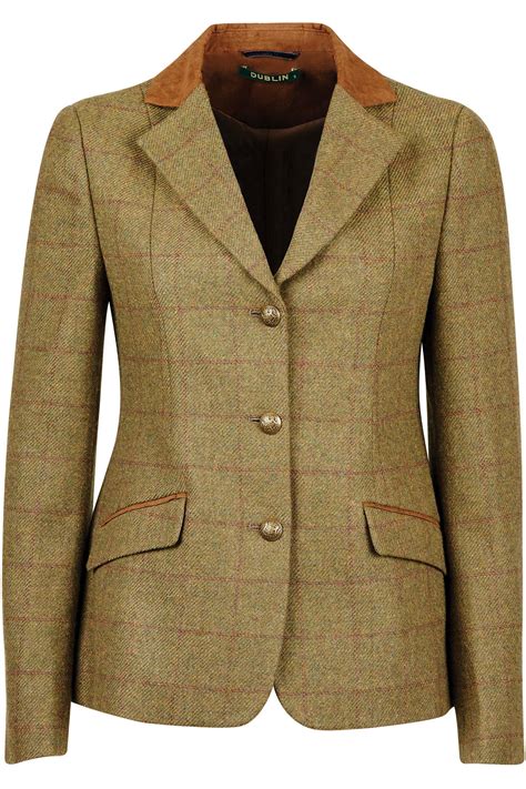 dublin womens albany tweed suede collar tailored riding jacket brown   drillshed