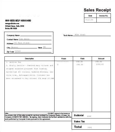 invoice form  sales receipt