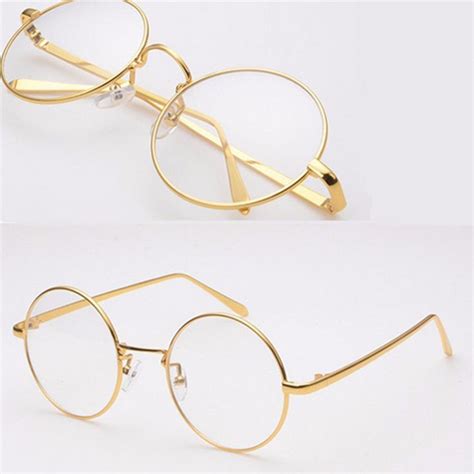 Gold Metall Vintage Runde Brillenfassung Klare Linse Vollrandbrille
