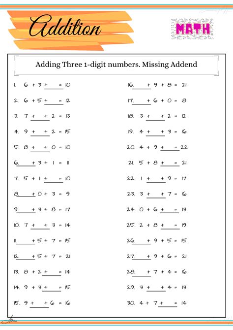 grade  math worksheets addition part  education ph