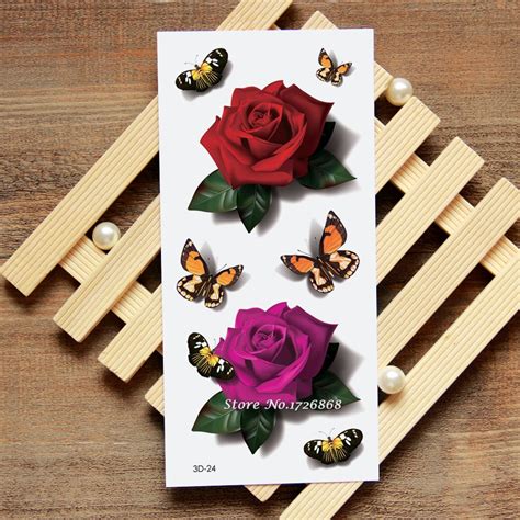 buy 3d rose butterfly fake tattoo decals temporary