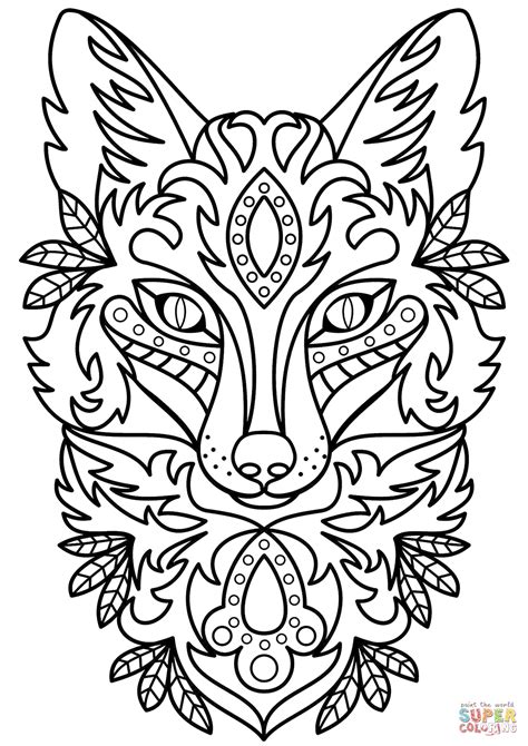 zentangle fox head coloring page  printable coloring pages