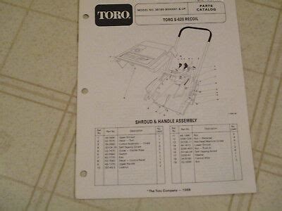 toro   recoil snow thrower parts catalog manual  sn    ebay