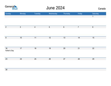 june  calendar  canada holidays