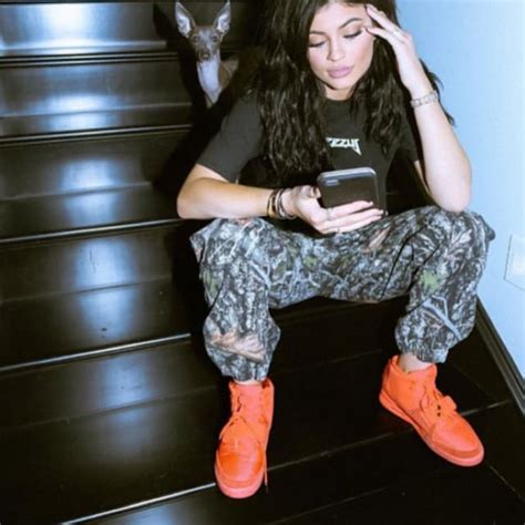 kylie jenner wearing nike air yeezy  red octobers complex
