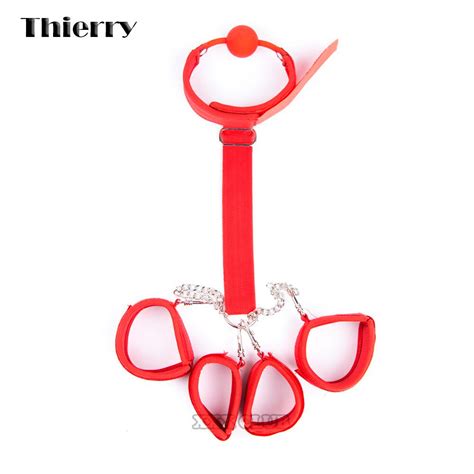 thierry fetish erotic toys open mouth ball gag wrist ankle cuffs slave