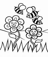 Coloring Pages Flower Spring Bee Kids Bees Printable Garden Color Cute Leaf Clipart Flowers Sheet Cartoon Drawing Pot Print Clip sketch template