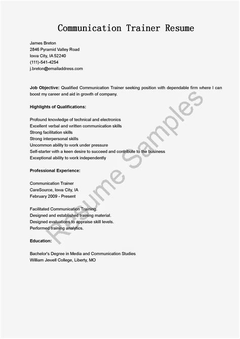 resume samples communication trainer resume sample