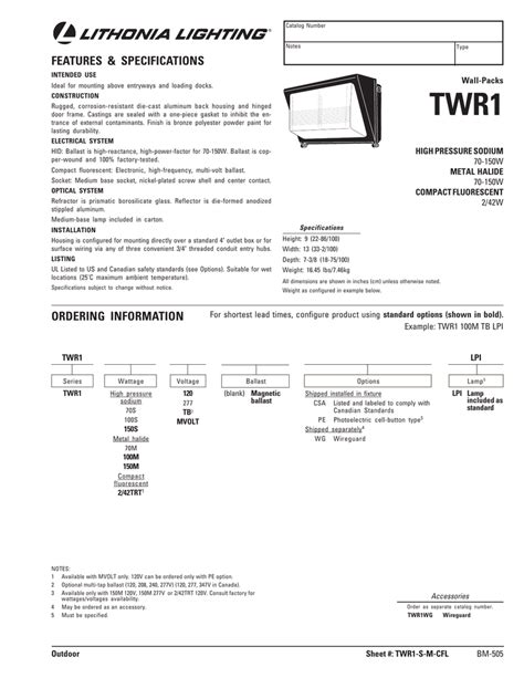 specification sheet