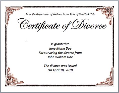 divorce certificate template  word templates