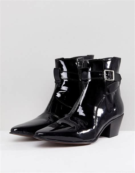 asos asos chelsea boots  black patent leather  cuban heel  men lyst