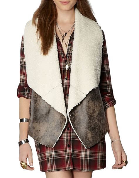 bb dakota sherpa lined faux leather vest  brown dark taupe lyst