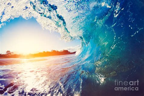 Blue Ocean Wave Crashing At Sunrise Photograph By Epicstockmedia