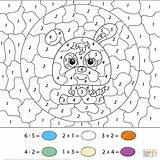 Number Color Coloring Cute Pages Cartoon Hare Printable Calculation Math Animals Worksheets sketch template