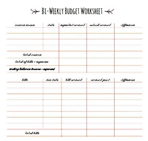 printable bi monthly family budget template based  biweekly pay bi