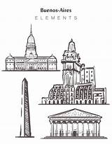 Aires Buenos Argentina Drawn Vector Hand Illustration Sketch Premium Buildings Set Skyline Elements sketch template