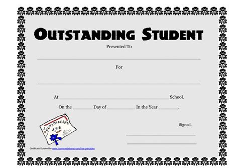 outstanding student award certificate template  printable