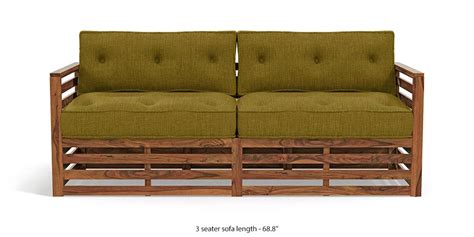 raymond wooden sofa teak finish olive green urban ladder