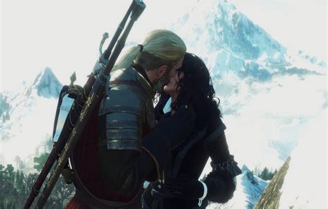 wallpaper kiss the witcher the witcher 3 geralt