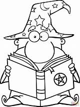 Coloring Magic Book Wizard Funny Pages Holding Printable Wand sketch template