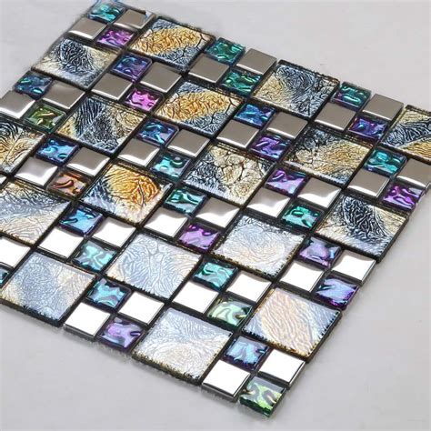 Iridescent Glass Mosaic Tile Brick Plating Crystal Glass Wall Tile