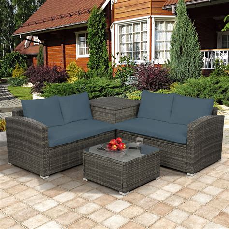 outdoor patio conversation set  pcs  weather pe rattan sectional cushioned sofa  table