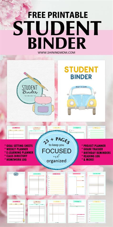 printable student binder  excellent planning templates
