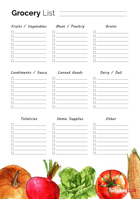 grocery store checklist printable