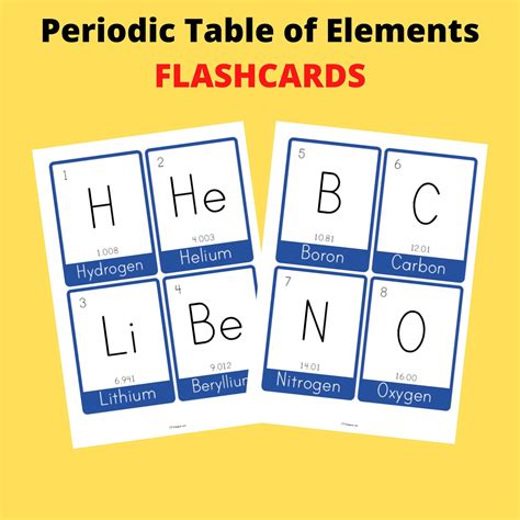 printable periodic table flash cards printable word searches