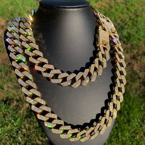 iced cuban link chain necklace gold 20mm cuban link choker etsy