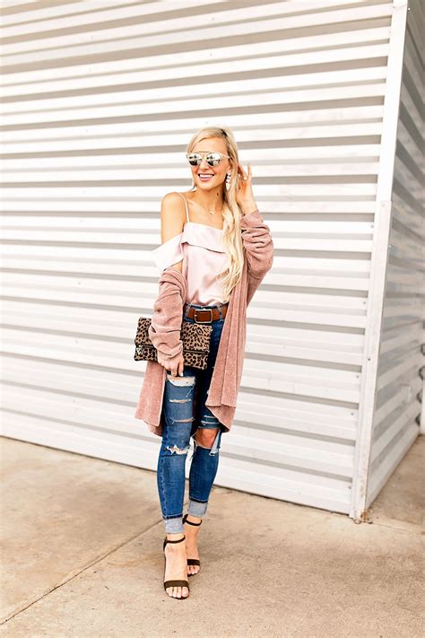 Blush Silk Top And Ripped High Waisted Skinny Jeans
