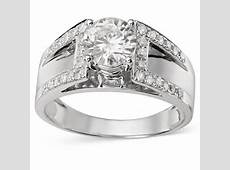 TGW Round Forever Brilliant Moissanite Solitaire Ring with Sidestones