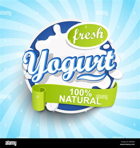 fresh  natural yogurt label splash  ribbon  blue sunburst