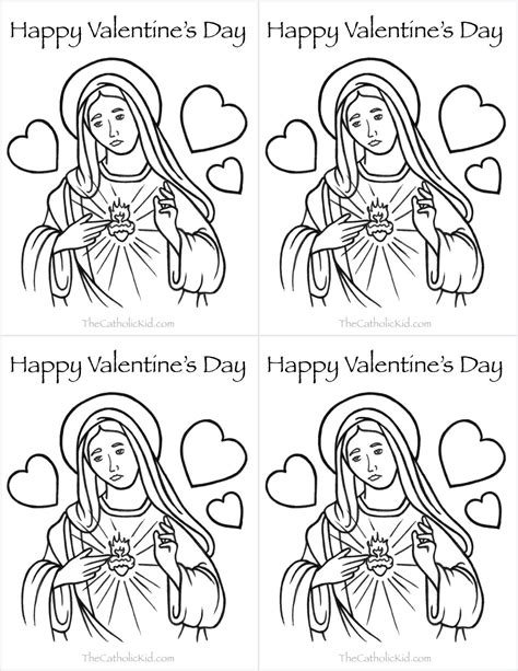catholic valentines day cards mary heart coloring page valentine cupid