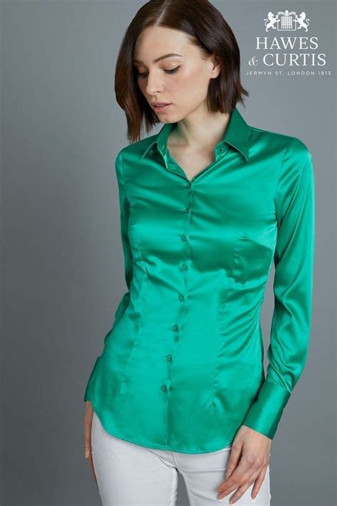 Blouse Love In 2020 Hawes And Curtis Satin Shirt Womens Green Shirt